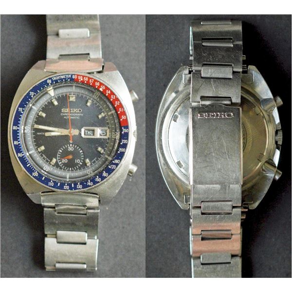 Seiko Chronograph Pogue Automatic Men's Watch.  Used in Good Condtion. Display Pepsi Colours.
