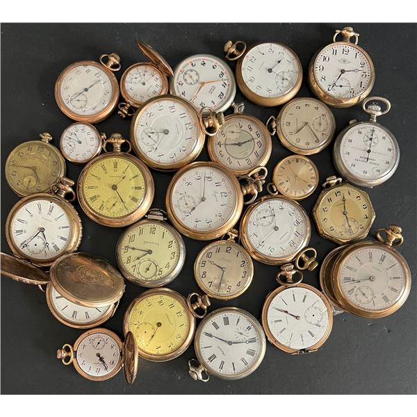 Vintage Pocket Watch Assortment - Large lot of 25 watches all functionning mechanisms with damage.  