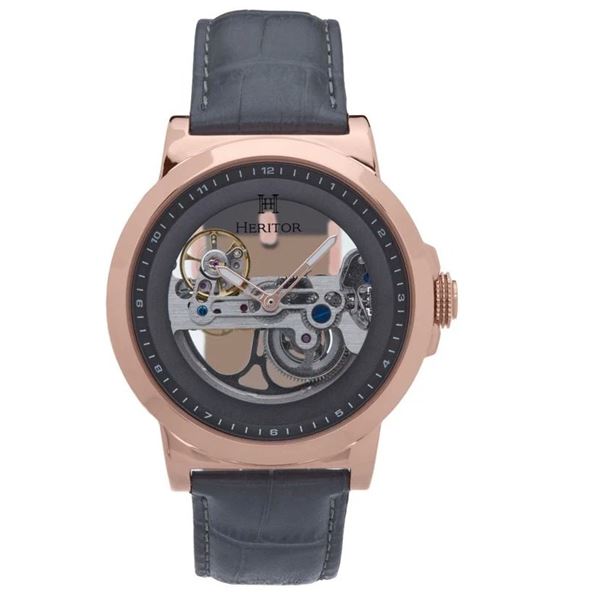 Heritor Automatic Xander Semi-Skeleton Leather-Band Watch - Rose Gold/Gray - HERHS2404.  New in Orig