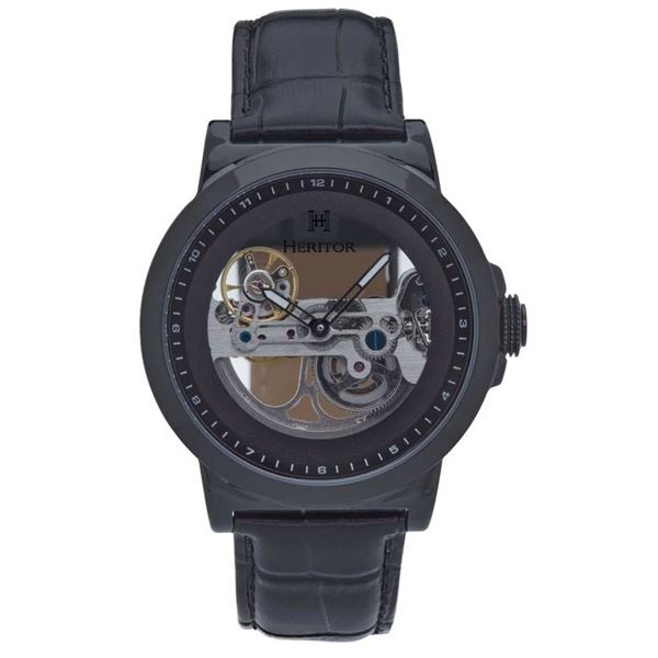Heritor Automatic Xander Semi-Skeleton Leather-Band Watch - Black - HERHS2405.  New in Original Box.
