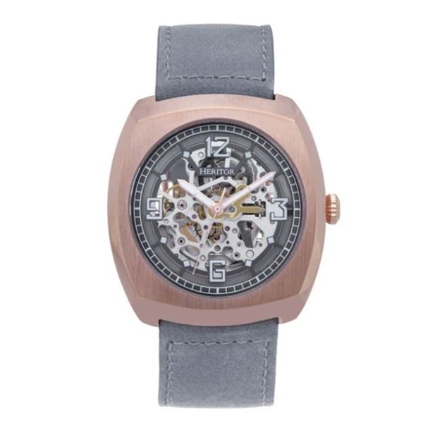 Heritor Automatic Gatling Skeletonized Leather-Band Watch - Rose Gold/Gray - HERHS2304.    New in Or