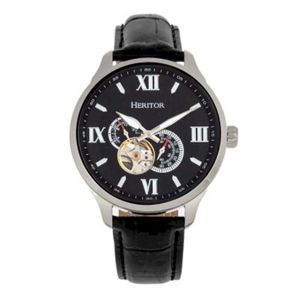 Heritor Automatic Harding Semi-Skeleton Leather-Band Watch - Silver/Black - HERHR9002.  New in Origi