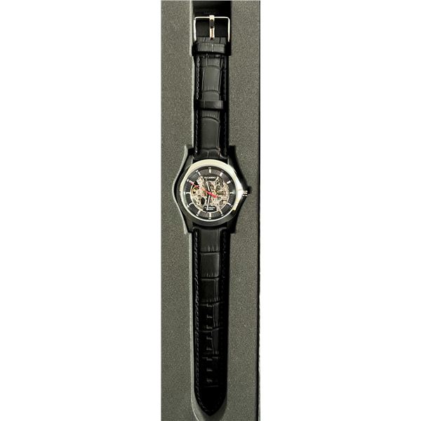 Palmero Caron Skeleton Automatic Watch w/Black Dial & Strap.  New in Original Box.