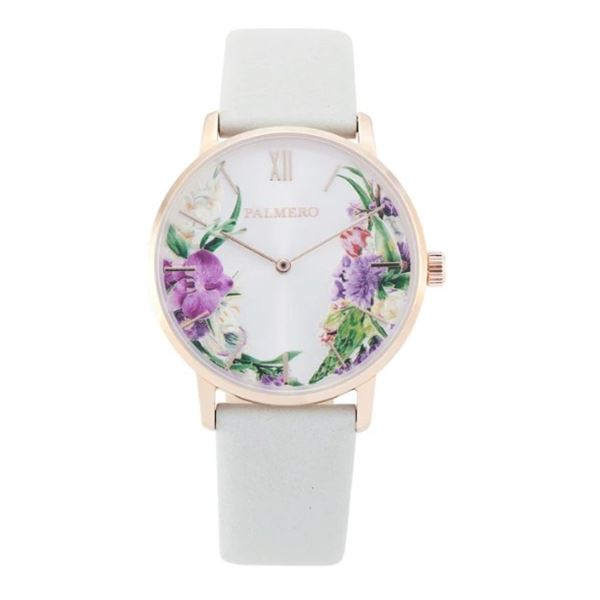 Palmero Viorel w/Floral Rose Gold & Silver Dial & White Strap.  New in Original Box.