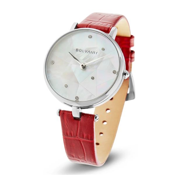 Bolvaint Vanui Mother-of-Pearl Luxury Ladies Watch.  Garnet Red And Silver.  New in Original Box.