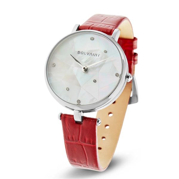 Bolvaint Vanui Mother-of-Pearl Luxury Ladies Watch.  Garnet Red And Silver.  New in Original Box.