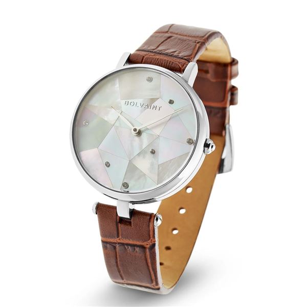 Bolvaint Vanui Mother-of-Pearl Luxury Ladies Watch.  Silver & Umber Brown.  New in Original Box.
