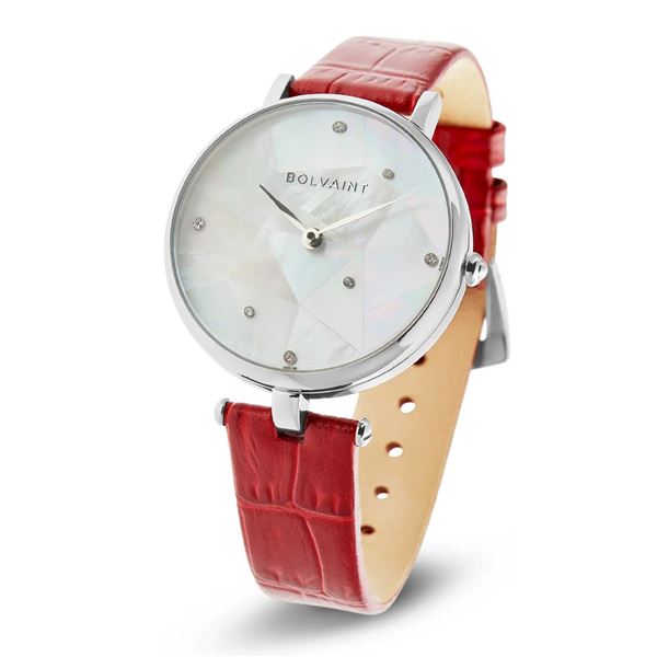 Bolvaint The Vainui Mother-of-Pearl Ladies' Watch - Silver & Garnet Red Quartz watch.    New in Orig