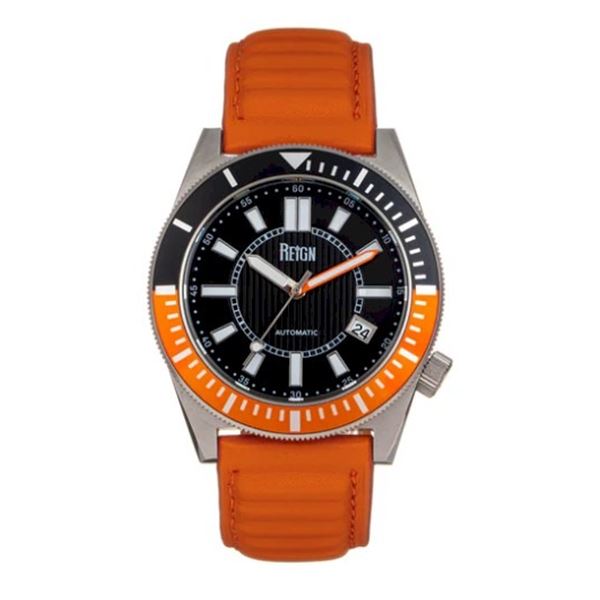 Reign Francis Automatic Men's Watch w/Black/Orange Dial & Orange Leather-Band.    New in Original Bo