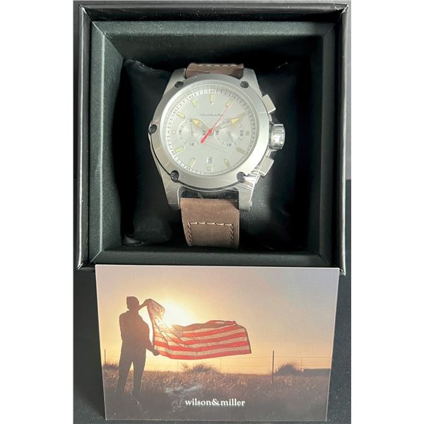 Wilson & Miller Titan Men’s Dual time watch - Silver w/Brown band.  New in Original Box.