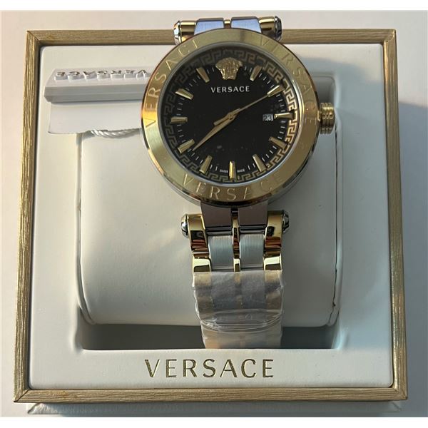 Versace #VE2F00421 Aion Chrono Bracelet Men's Watch Two Toned Gold and Black dial - Swiss Made Chron