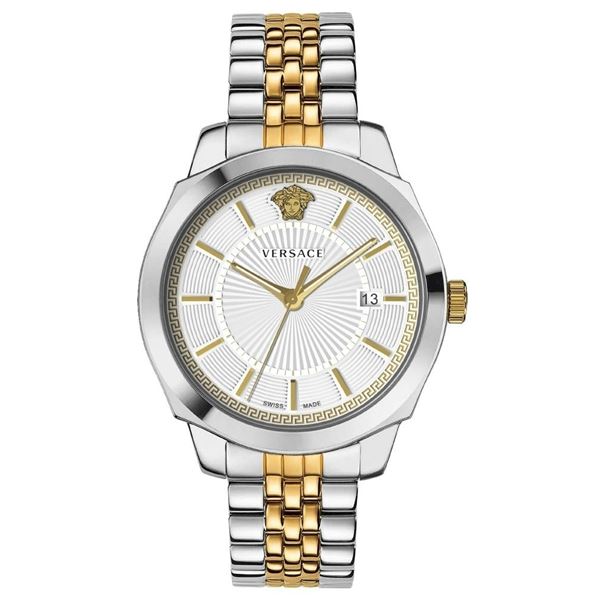 Versace VEV900419 Icon Classic men's chronograph Silver & Gold 42 mm watch.   New in Original Box.