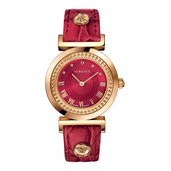 Versace P5Q80D800S Vanity Women's Watch Rose Gold Case Red Leather Strap.   New in Original Box.