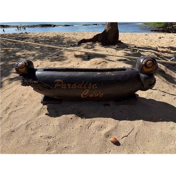 Carved Wooden Tribal Drum Marked Paradise Cove 47" x 18"H