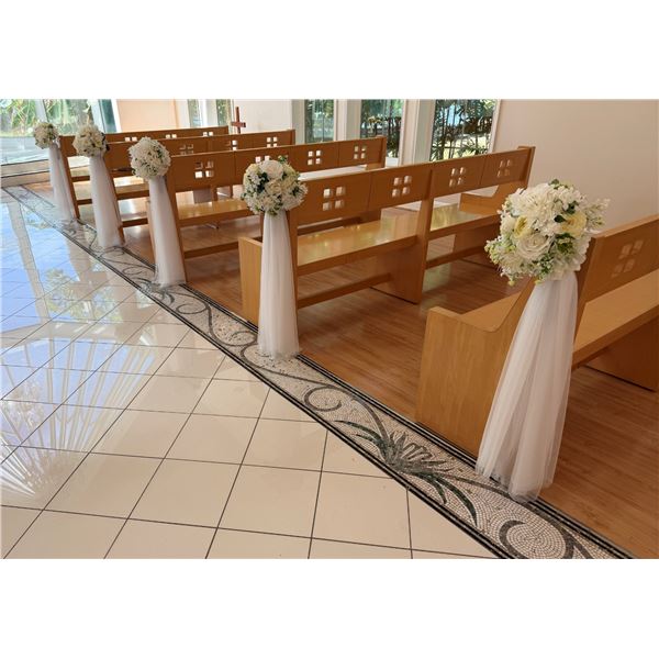 Qty 5 White Artificial Wedding Pew Flower Bouquet Arrangements Approx. 9" Dia, 38"L