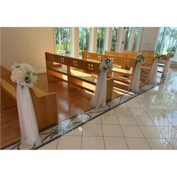 Qty 5 White Artificial Wedding Pew Flower Bouquet Arrangements Approx. 9" Dia, 38"L