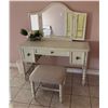 Image 1 : White Vanity Set w/ Mirror, Drawers & Stool 51" x 19" x 31"H (flowers not included)
