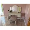Image 2 : White Vanity Set w/ Mirror, Drawers & Stool 51" x 19" x 31"H (flowers not included)