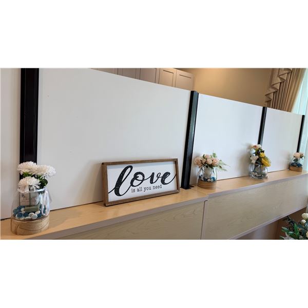 Qty 4 Small Artificial Flower Arrangements & Framed Love Sign, Misc Sizes
