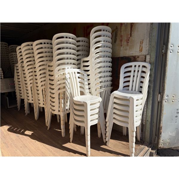 Qty 200 White Plastic Stacking Chairs 16" x 16" x 35"H