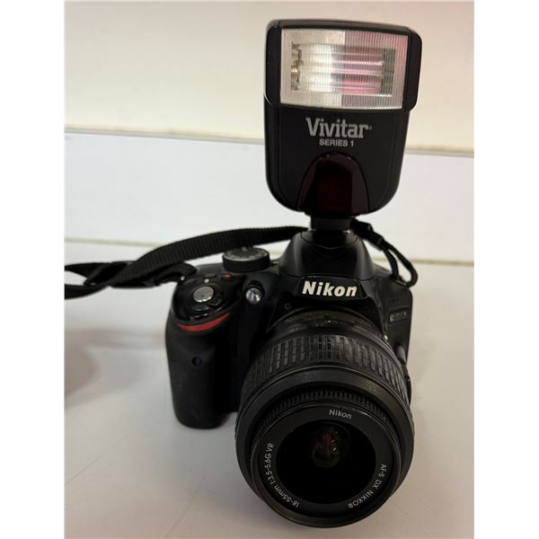 Nikon D3200 DSLR Digital Camera w/ AF-S DX Nikkor 18-55mm f/3.5-5.6G VR Lens & Vivitar Series 1 Flas