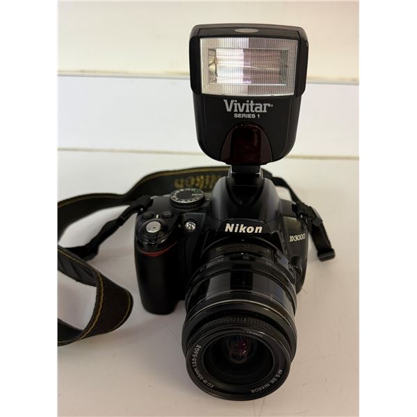 Nikon D3000 DSLR Digital Camera w/ AF-S DX Nikkor 18-55mm f/3.5-5.6G VR Lens & Vivitar Series 1 Flas