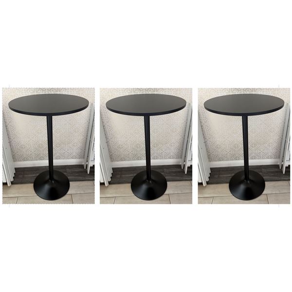 Qty 3 Black Round Pedestal Tables 24" Dia, 39"H