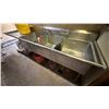 Image 1 : Metal Triple-Basin Double-Faucet Sink w/ Drainboard (contents not included)