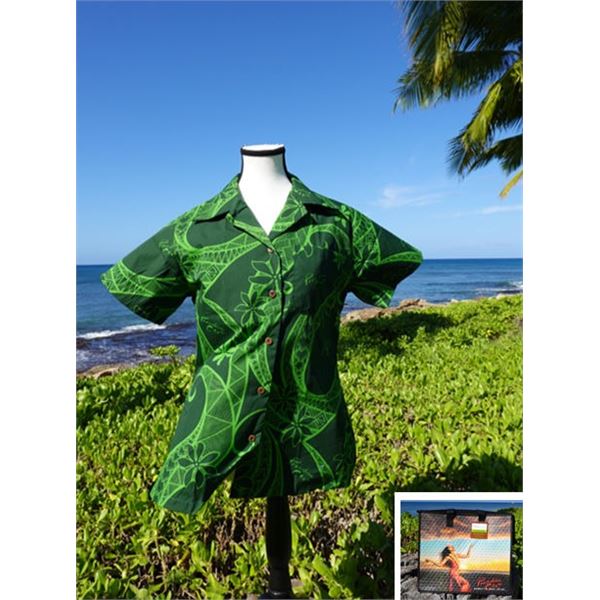 Qty 5 NEW Women's Green Aloha Shirts, Size 3XL w/ Paradise Cove Hot/Cold Bag