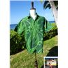 Image 1 : Qty 10 NEW Men's Green Aloha Shirts, Size XL w/ Paradise Cove Hot/Cold Bag