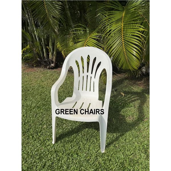 Qty 35 GREEN Plastic Stacking Chairs 24" x 18" x 36"H