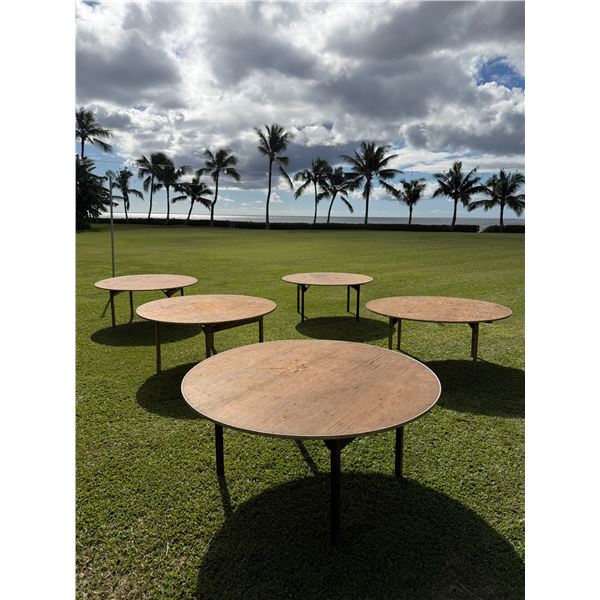 Qty 5 Round Wooden Tables 65" Dia