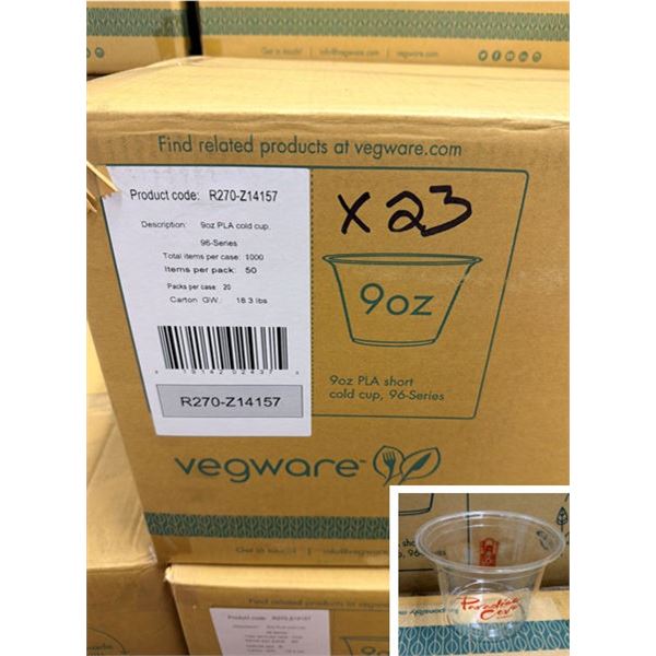 Qty 23 Boxes (1000 each / 23000 total) Vegware Plastic 9 oz Cold Cups