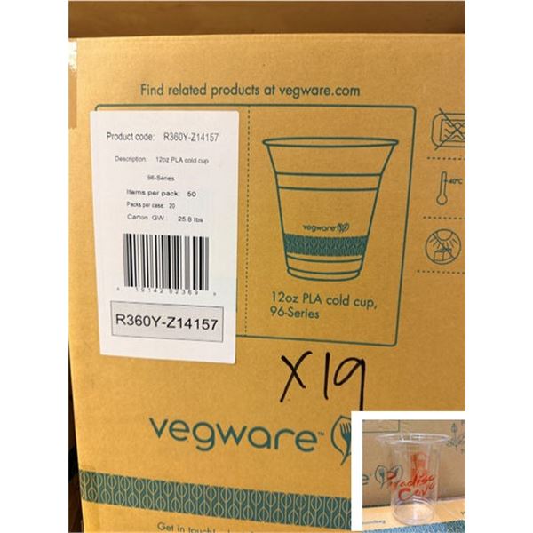 Qty 19 Boxes (1000 each / 19000 total) Vegware Plastic 12 oz Cold Cups