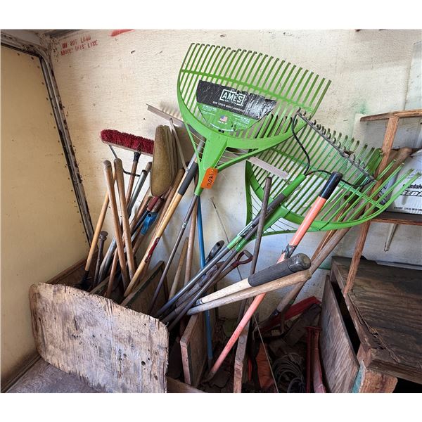 Multiple Landscape Tools: Rakes, Brooms, Shovels, etc