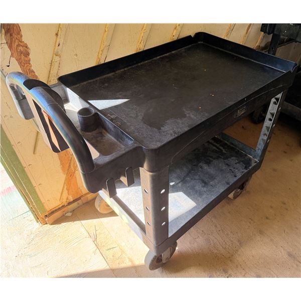 Rubbermaid Commercial Black Utility Cart w/ Undershelf 40" x 25" x 37"H