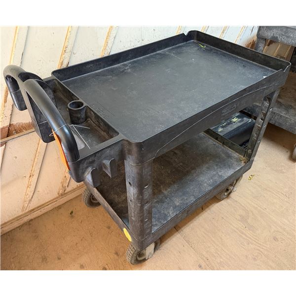 Rubbermaid Commercial Black Utility Cart w/ Undershelf 40" x 25" x 37"H