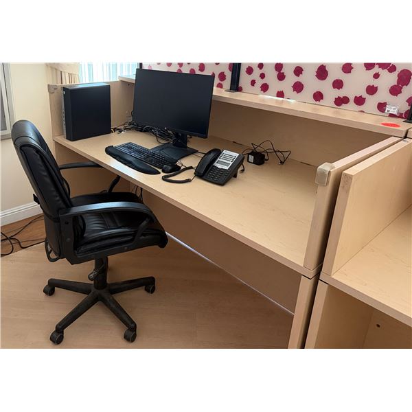 Wooden Laminate Reception Desk Shell 72" x 35" x 30" w/ Chair (electronics not included)