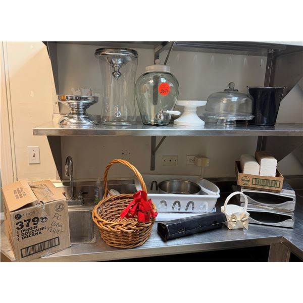 Multiple Kitchen Essentials: Libby Logo Flutes, Cake stands, Pitchers, Napkin Holders, etc