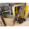Image 1 : Multiple Cleaning Supplies: Brooms, Dust Pans, Waste Basket, Step Ladder, etc