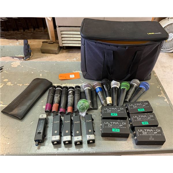 Multiple Shure Microphones, Fzone Monitors, Ultra-Di DI400P Injection Boxes & Case