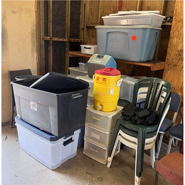 Multiple Plastic Bins, Organizers, Misc Coolers, etc