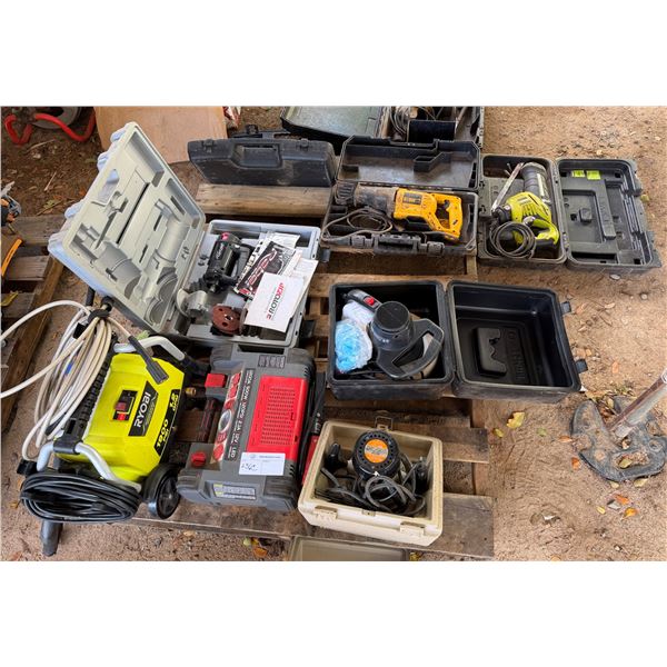 Multiple Power Tools: Router, Ryobi Pressure Washer, Vector Power Station, RotoZip Spiral Saw, etc