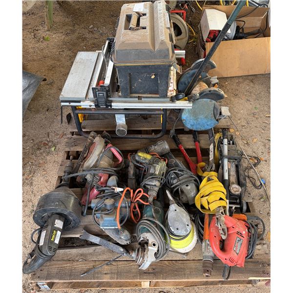 Multiple Power Tools: Table Saw, Drills, Grinders, BrassCraft Drain Cleaner, Circular Saw, etc