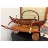 Image 1 : Carved Wooden Outrigger Canoe Structure on Wooden Base 18"L