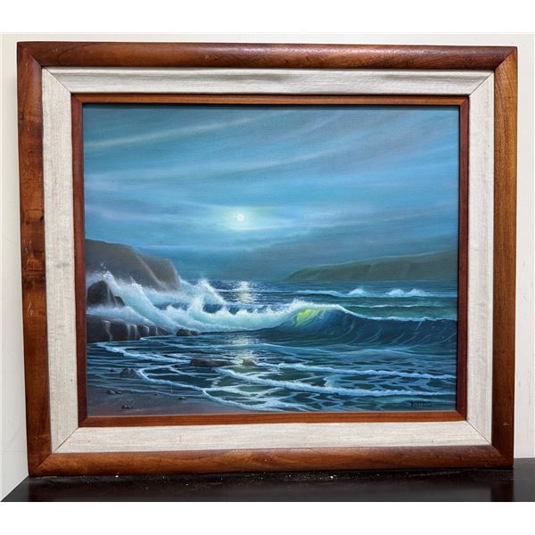 Ocean Scene Artwork by Artist Budd, Wood Framed & Matted 30" x 26"