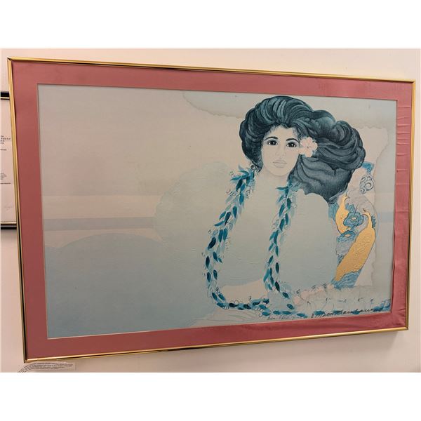 Hawaiian Woman Artwork by Diana Hansen Young 877/2000, Framed & Matted 38" x 26"
