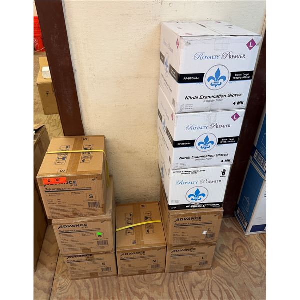 Qty 9 Boxes Royalty & Advantage Nitrile Gloves, Misc Sizes