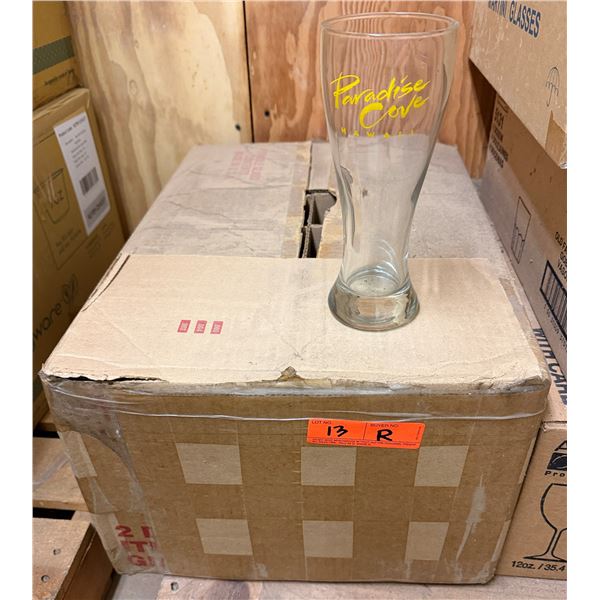 Box Approx. 7 Beer Pilsner Glasses w/ Paradise Cove Logo