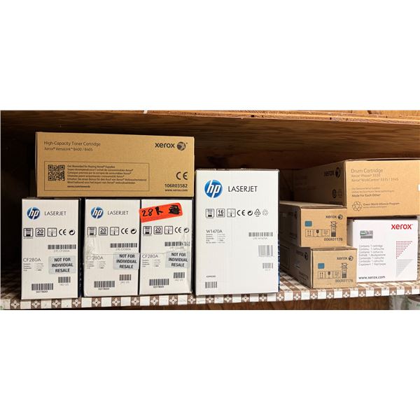 Multiple Boxes Xerox Drum Cartridges, HP Laserjet Ink, etc